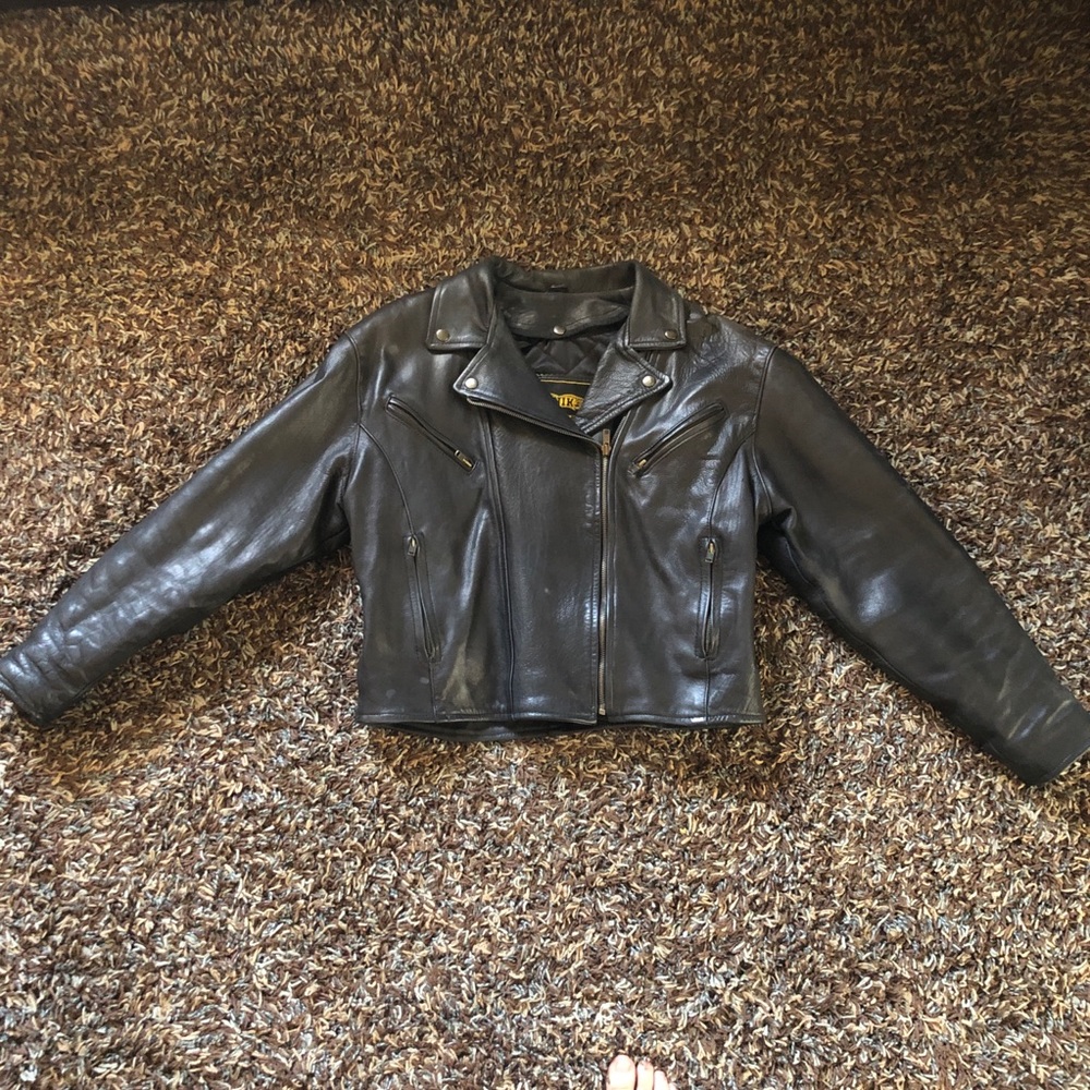 Unik Ultra Black Leather Biker Jacket Size Medium